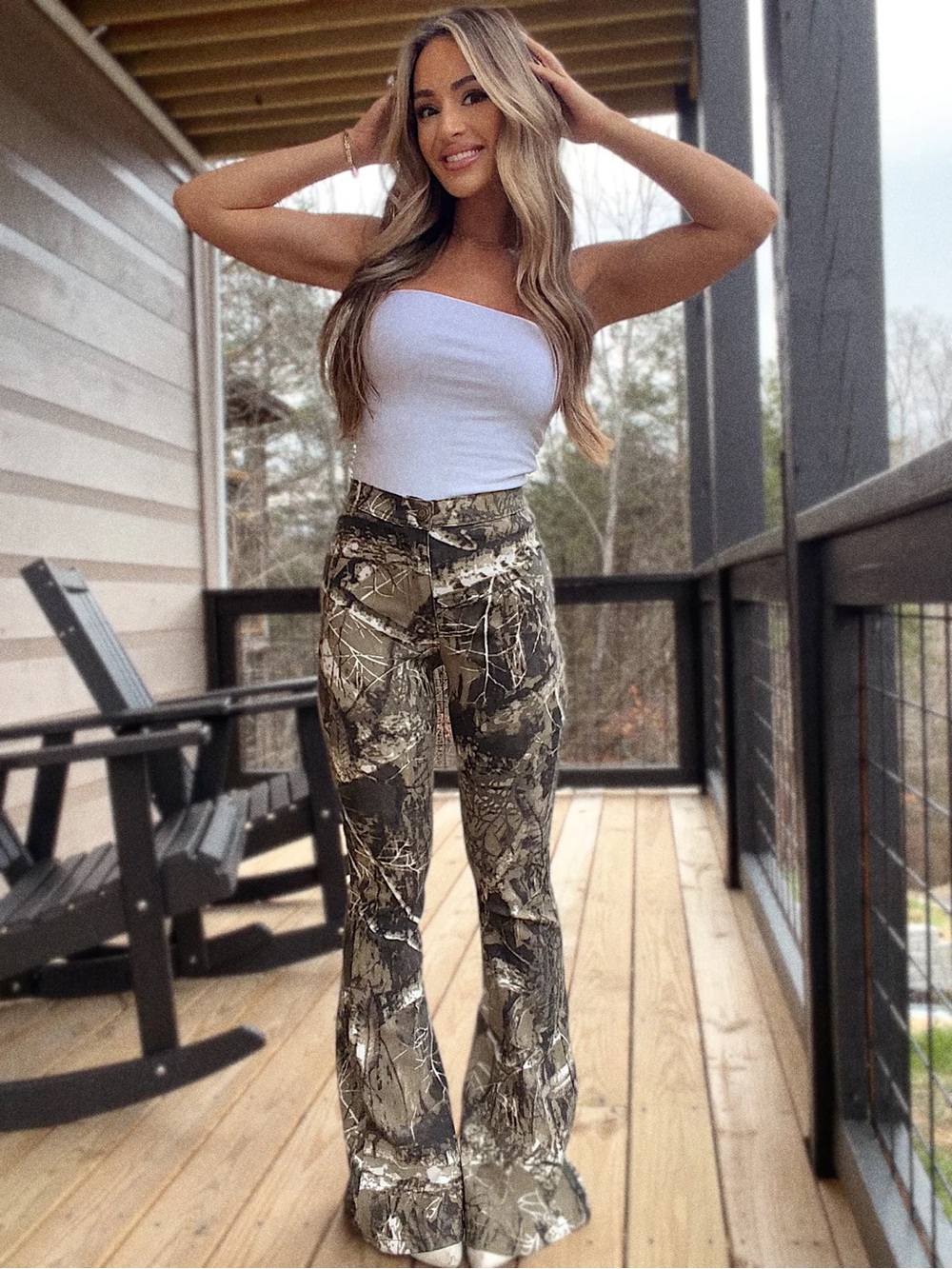 NWT - “Fiona” High-Waist Camo Flares - Moss Brown Camo - Picture 4 of 11